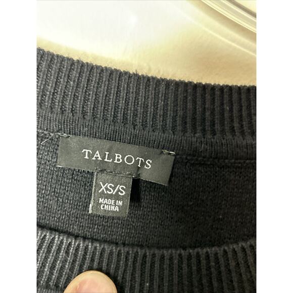 Talbots Women’s Poncho Sweater Size XS/S Black Striped Short Sleeve Knit Cozy - Picture 2 of 5